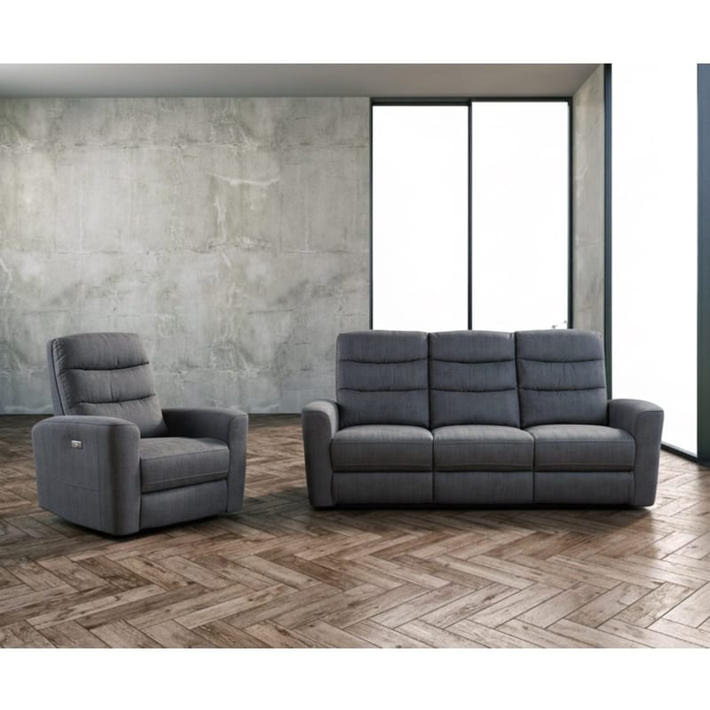 Reclinersoffa Darvi 3-sits med elektrisk mekanism - Grå sammet - Möbler - Vardagsrum - Soffor - Reclinersoffor & Biosoffor