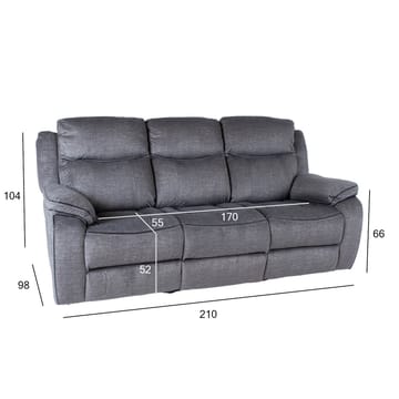 Reclinersoffa Iskmar 3-sits med manuell mekanism - Grå - Möbler - Vardagsrum - Soffor - Reclinersoffor & Biosoffor