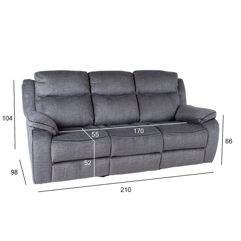 Reclinersoffa Iskmar 3-sits med manuell mekanism - Grå - Möbler - Vardagsrum - Soffor - Reclinersoffor & Biosoffor