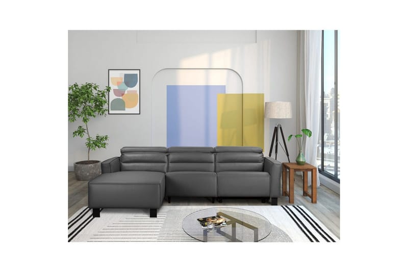 Reclinersoffa med hörn Loft24 Carpari Reclinersoffa 3-sits Grey Left-faced Artificial leather - Möbler - Vardagsrum - Soffor - Reclinersoffor & Biosoffor