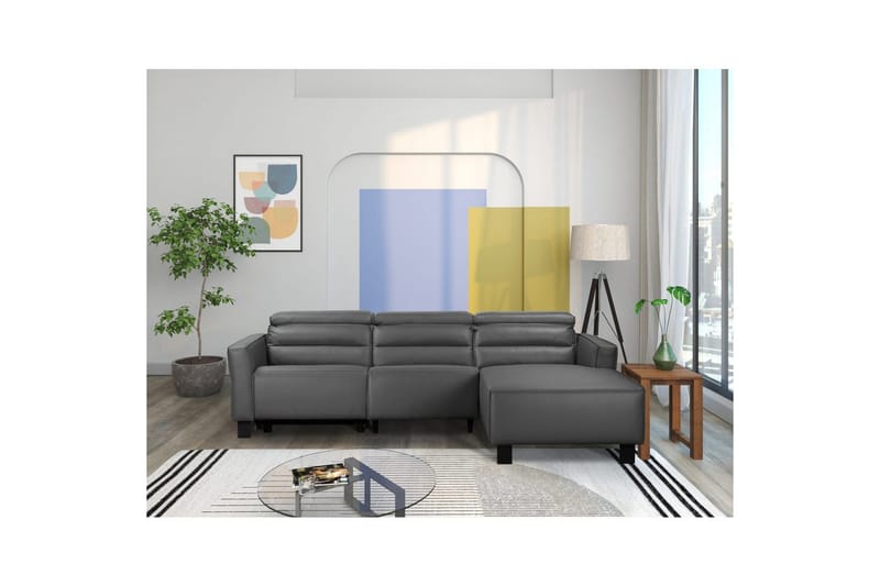 Reclinersoffa med hörn Loft24 Carpari Reclinersoffa 3-sits Grey Right-faced Artificial leather - Möbler - Vardagsrum - Soffor - Reclinersoffor & Biosoffor