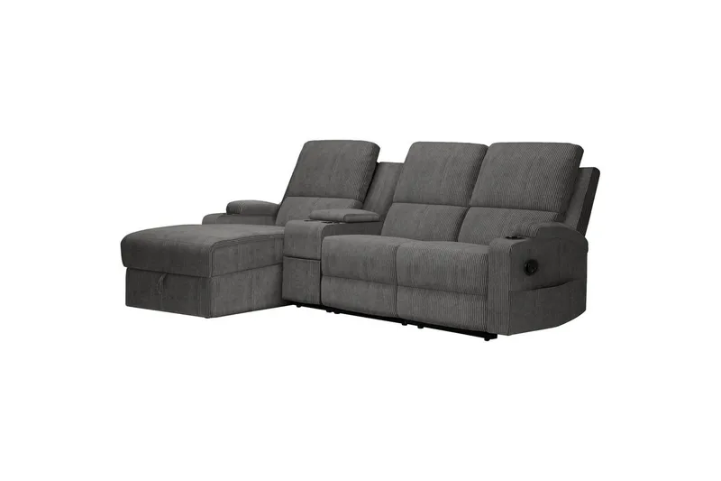 Reclinersoffa med hörn Loft24 Dallas Reclinersoffa 3-sits Grå Vänster - Möbler - Vardagsrum - Soffor - Reclinersoffor & Biosoffor