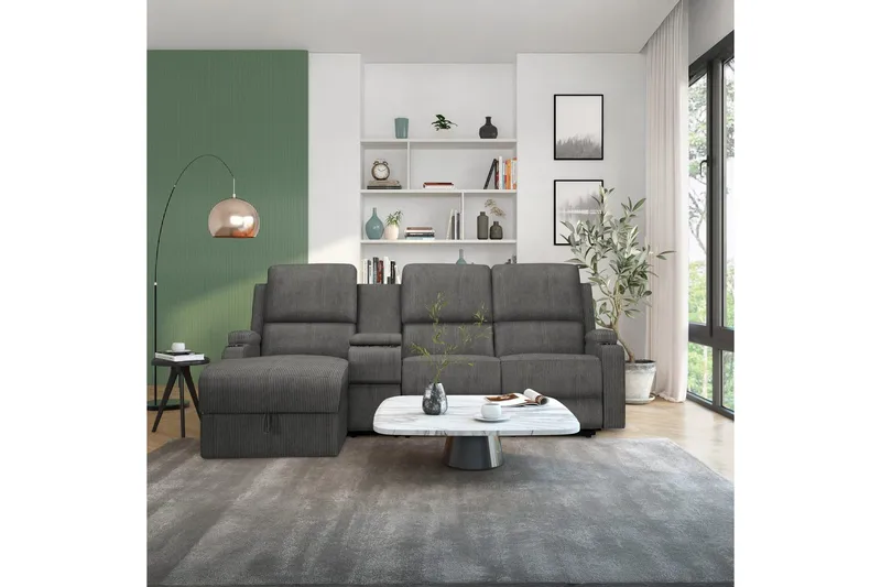 Reclinersoffa med hörn Loft24 Dallas Reclinersoffa 3-sits Grå Vänster - Möbler - Vardagsrum - Soffor - Reclinersoffor & Biosoffor