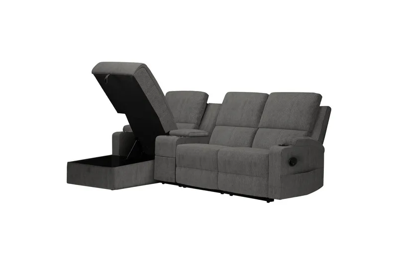 Reclinersoffa med hörn Loft24 Dallas Reclinersoffa 3-sits Grå Vänster - Möbler - Vardagsrum - Soffor - Reclinersoffor & Biosoffor