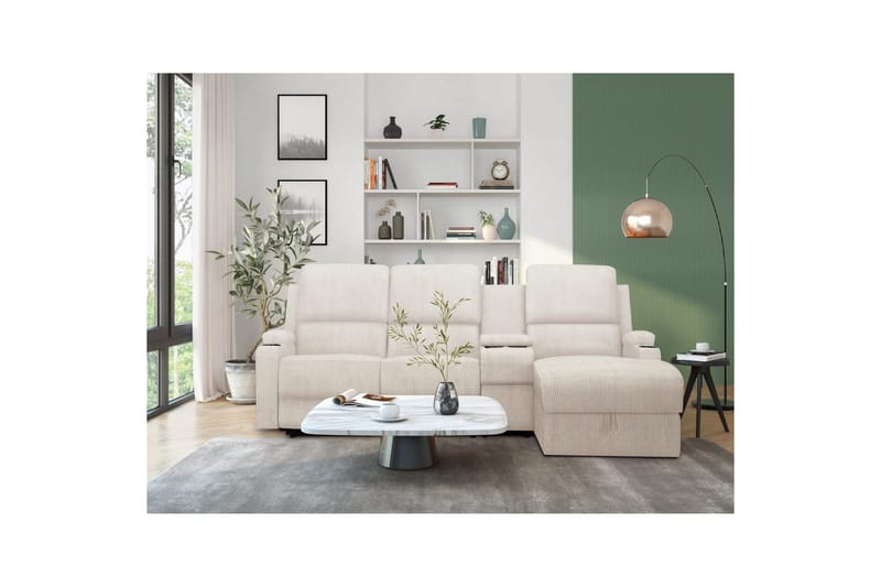 Reclinersoffa med hörn Loft24 Dallas Reclinersoffa 3-sits Vit Höger - Möbler - Vardagsrum - Soffor - Reclinersoffor & Biosoffor