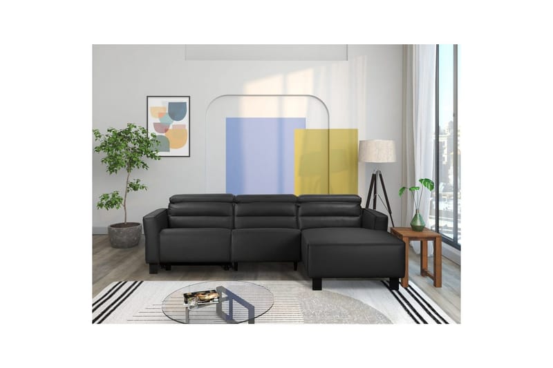 Reclinersoffa med hörn Loft24 Hörnsoffa Loft24 Carpari med manuell recliner Black Right-faced Artificial leather - Möbler - Vardagsrum - Soffor - Reclinersoffor & Biosoffor
