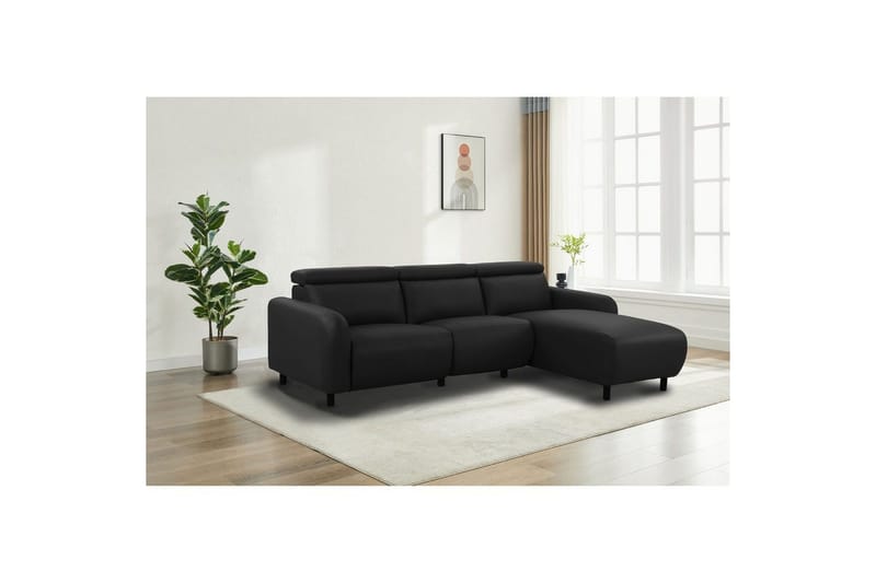 Reclinersoffa med hörn Loft24 Hörnsoffa Loft24 Skaane med manuell fåtölj Black1 Artificial leather - Möbler - Vardagsrum - Soffor - Reclinersoffor & Biosoffor