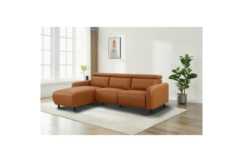 Reclinersoffa med hörn Loft24 Skaane Reclinersoffa 3-sits Brun Konstläder - Möbler - Vardagsrum - Soffor - Reclinersoffor & Biosoffor