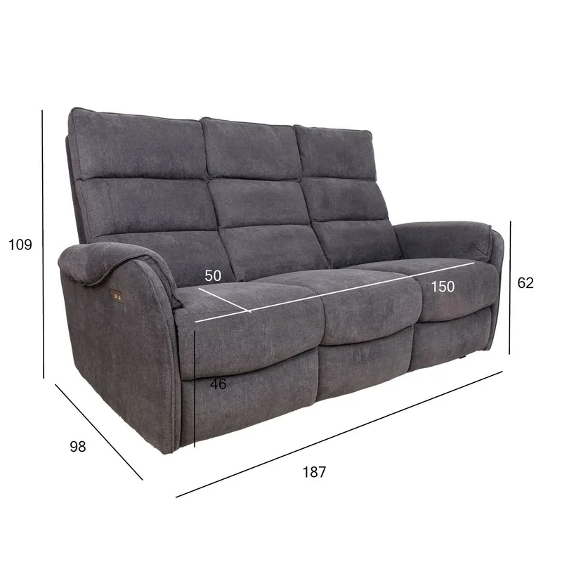 Reclinersoffa Mörvik 3-sits med elektrisk mekanism - blågrå - Möbler - Vardagsrum - Soffor - Reclinersoffor & Biosoffor