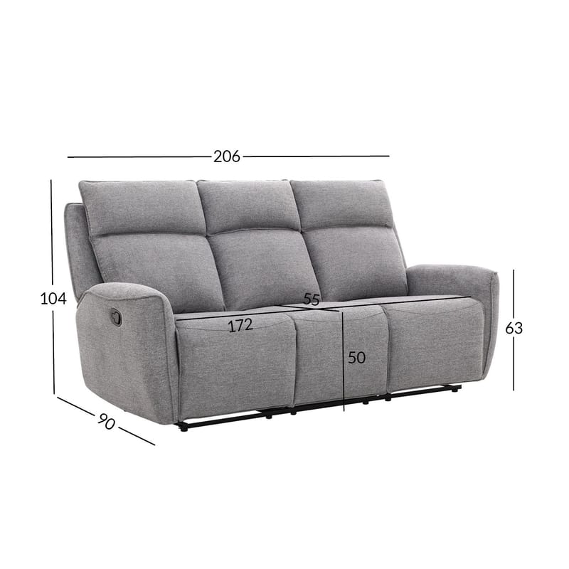Reclinersoffa Östvik 3-sits med manuell mekanism - grå - Möbler - Vardagsrum - Soffor - Reclinersoffor & Biosoffor