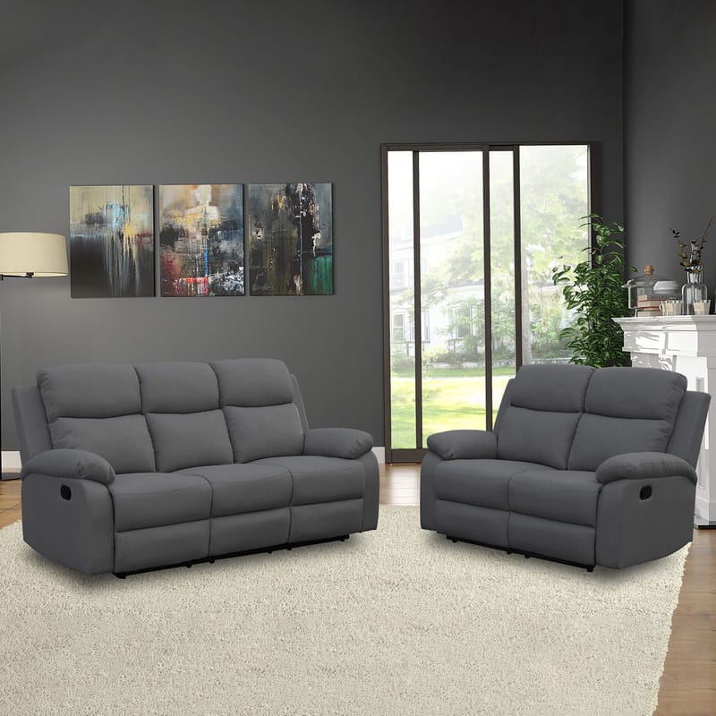 Reclinersoffa Toviny 3-sits med manuell mekanism - mörkgrå - Möbler - Vardagsrum - Soffor - Reclinersoffor & Biosoffor