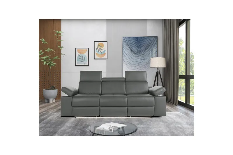 Reclinersoffa utan hörn Loft24 3-sitssoffa Rayland Grå - Möbler - Vardagsrum - Soffor - Reclinersoffor & Biosoffor