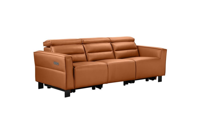 Reclinersoffa utan hörn Loft24 Soffa 3-sits Loft24 Carpari med 2 elektriska recliners Brown Artificial leather - Möbler - Vardagsrum - Soffor - Skinnsoffor