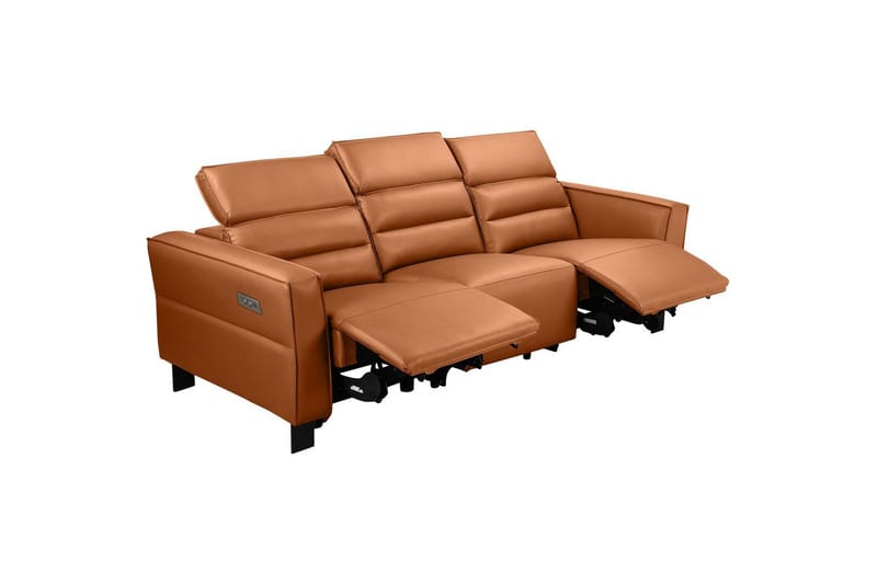 Reclinersoffa utan hörn Loft24 Soffa 3-sits Loft24 Carpari med 2 elektriska recliners Brown Artificial leather - Möbler - Vardagsrum - Soffor - Skinnsoffor