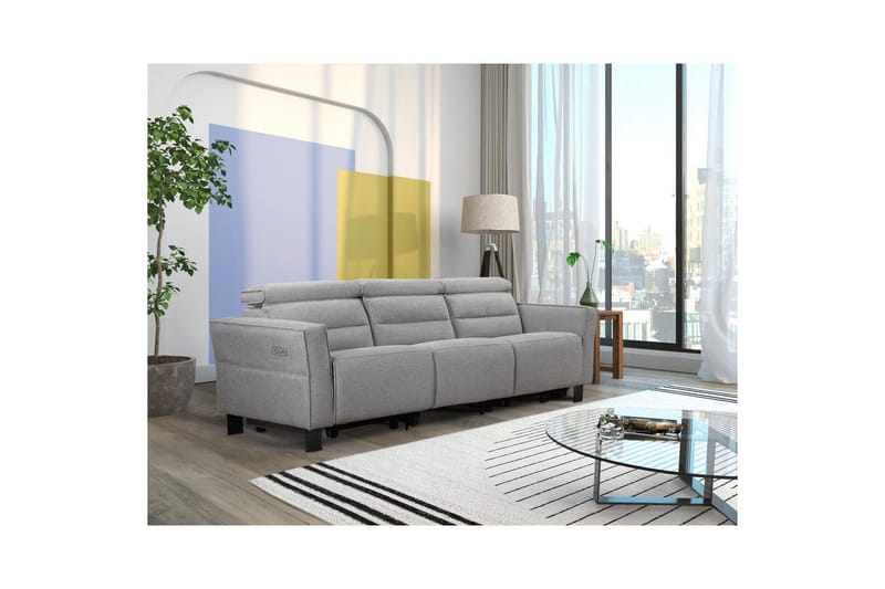 Reclinersoffa utan hörn Loft24 Soffa 3-sits Loft24 Carpari med 2 elektriska recliners Grey1 Belfast fabric - Möbler - Vardagsrum - Soffor - Reclinersoffor & Biosoffor