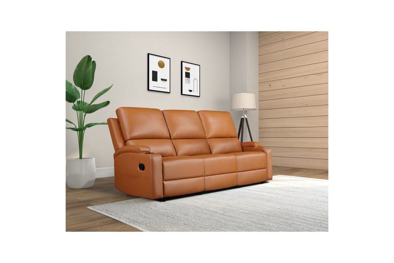 Reclinersoffa utan hörn Loft24 Soffa 3-sits Loft24 Dallas Brown Artificial leather - Möbler - Vardagsrum - Soffor - Reclinersoffor & Biosoffor