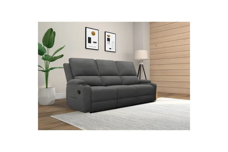 Reclinersoffa utan hörn Loft24 Soffa 3-sits Loft24 Dallas Grey Belfast fabric - Möbler - Vardagsrum - Soffor - Reclinersoffor & Biosoffor