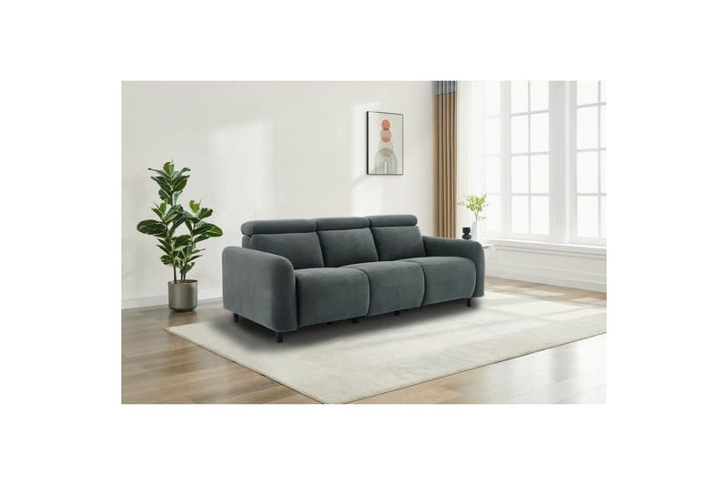 Reclinersoffa utan hörn Loft24 Soffa 3-sits Loft24 Skaane med 2 elektriska vilstolar Grey Manchester - Möbler - Vardagsrum - Soffor - Reclinersoffor & Biosoffor