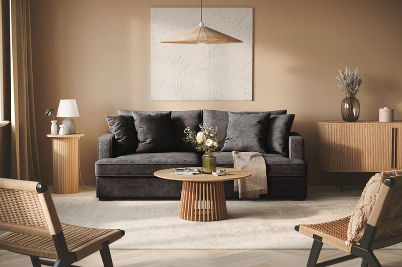 Rossita 3-sits Djup Soffa i Chenille - Trenza 01, Svart Chenille - Möbler - Vardagsrum - Soffor - 3-sits soffor