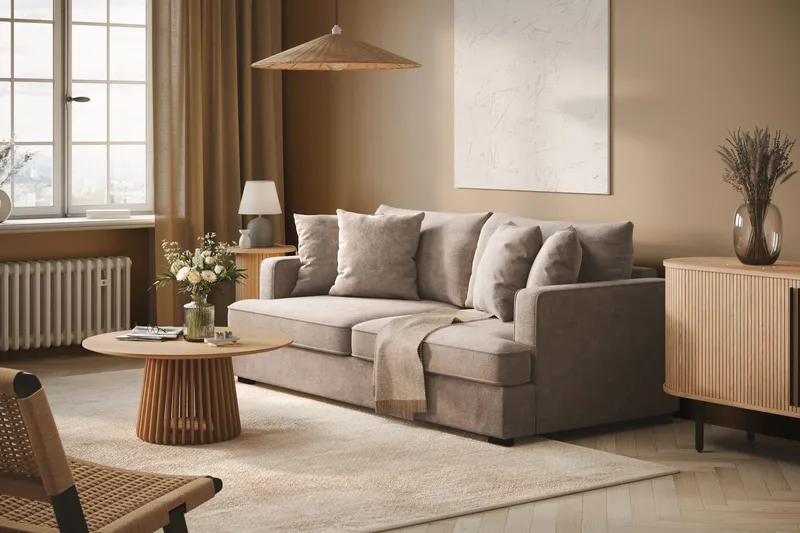 Rossita 3-sits Djup Soffa i Chenille - Trenza 08, Grå/Brun Chenille - Möbler - Vardagsrum - Soffor - 3-sits soffor