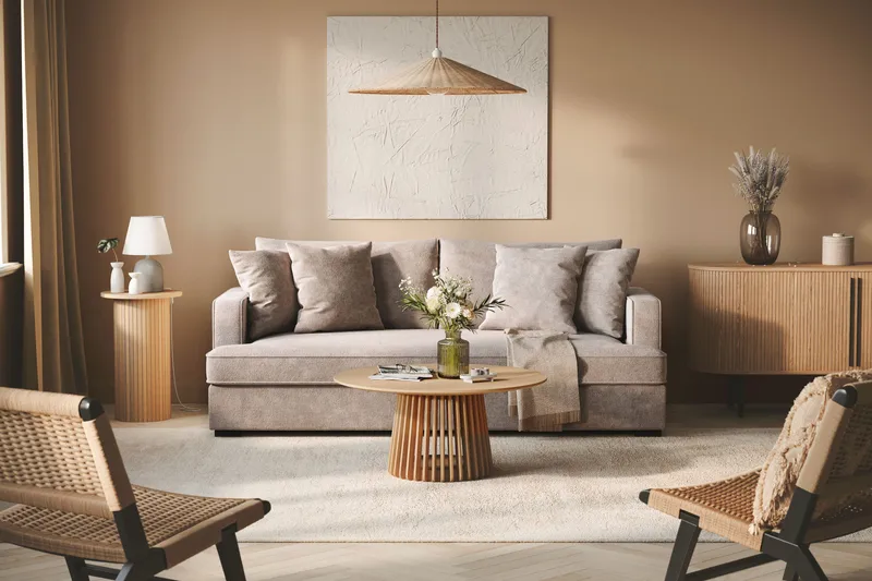 Rossita 3-sits Djup Soffa med hel dyna i Chenille - Grå / Brun - Möbler - Vardagsrum - Soffor - 3-sits soffor