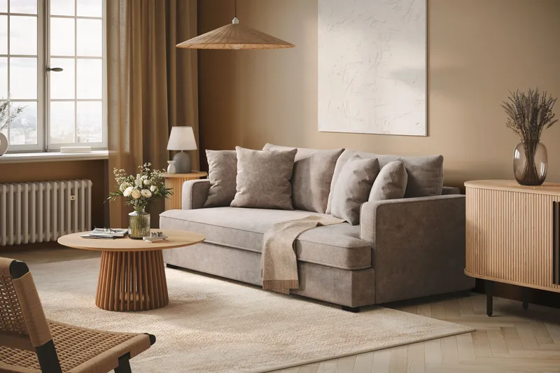 Rossita 3-sits Djup Soffa med hel dyna i Chenille - Grå / Brun - Möbler - Vardagsrum - Soffor - 3-sits soffor