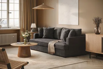 Rossita 3-sits Djup Soffa med hel dyna i Chenille - Svart - Möbler - Vardagsrum - Soffor - 3-sits soffor