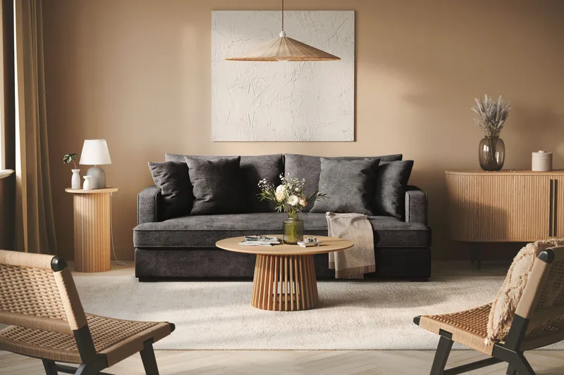 Rossita 3-sits Djup Soffa med hel dyna i Chenille - Svart - Möbler - Vardagsrum - Soffor - 3-sits soffor