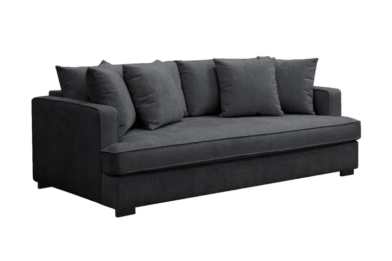 Rossita 3-sits Djup Soffa med hel dyna i Chenille - Trenza 01, Svart Chenille - Möbler - Vardagsrum - Soffor - 3-sits soffor