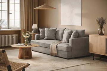 Rossita 3-sits Djup Soffa med hel dyna i Chenille - Trenza 03, Grå Chenille - Möbler - Vardagsrum - Soffor - 3-sits soffor