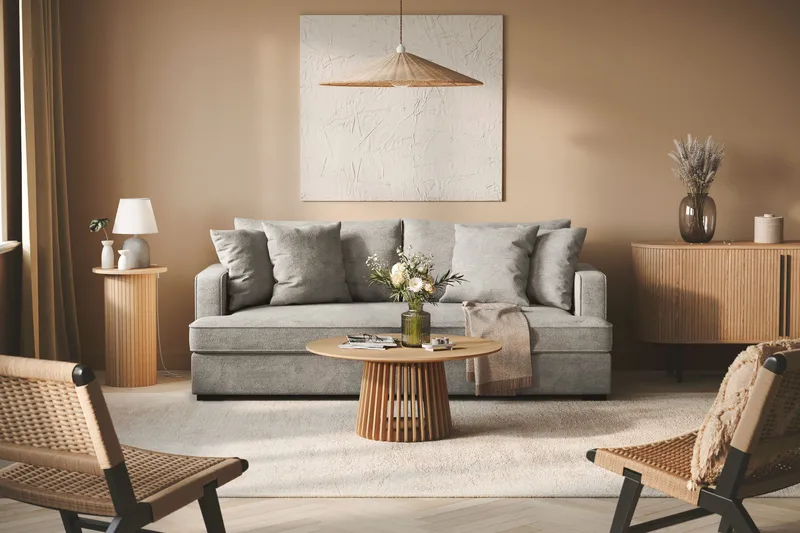 Rossita 3-sits Djup Soffa med hel dyna i Chenille - Trenza 03, Grå Chenille - Möbler - Vardagsrum - Soffor - 3-sits soffor