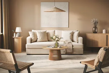 Rossita 3-sits Djup Soffa med hel dyna i Chenille - Trenza 06, Beige Chenille - Möbler - Vardagsrum - Soffor - 3-sits soffor