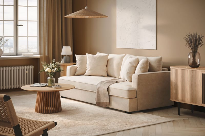 Rossita 3-sits Djup Soffa med hel dyna i Chenille - Trenza 06, Beige Chenille - Möbler - Vardagsrum - Soffor - 3-sits soffor