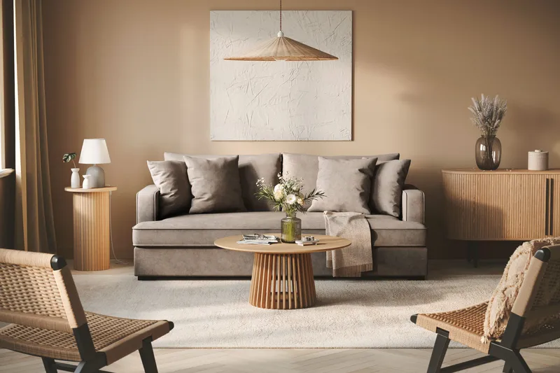 Rossita 3-sits Djup Tygsoffa med hel dyna - Brun - Möbler - Vardagsrum - Soffor - 3-sits soffor