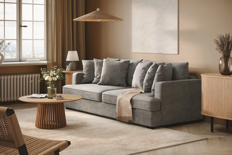 Rossita 4-sits Djup Soffa i Chenille - Ljus Grå - Möbler - Vardagsrum - Soffor - 4-sits soffor