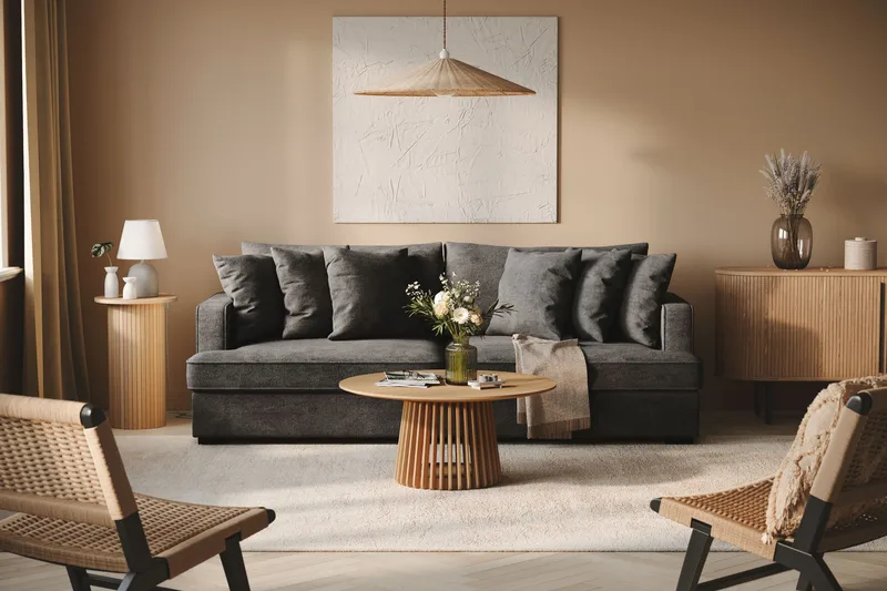 Rossita 4-sits Djup Soffa i Chenille - Trenza 01, Svart Chenille - Möbler - Vardagsrum - Soffor - 4-sits soffor