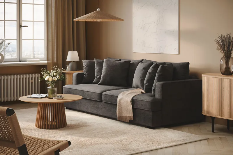 Rossita 4-sits Djup Soffa i Chenille - Trenza 01, Svart Chenille - Möbler - Vardagsrum - Soffor - 4-sits soffor