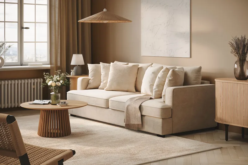 Rossita 4-sits Djup Soffa i Chenille - Trenza 06, Beige Chenille - Möbler - Vardagsrum - Soffor - 4-sits soffor