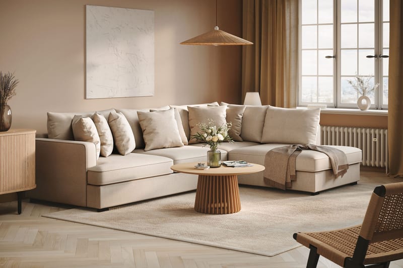 Rossita 4-sits Högervänd L-formad Djup Schäslongsoffa i Bouclé - Beige - Möbler - Vardagsrum - Soffor - Divansoffa & schäslong