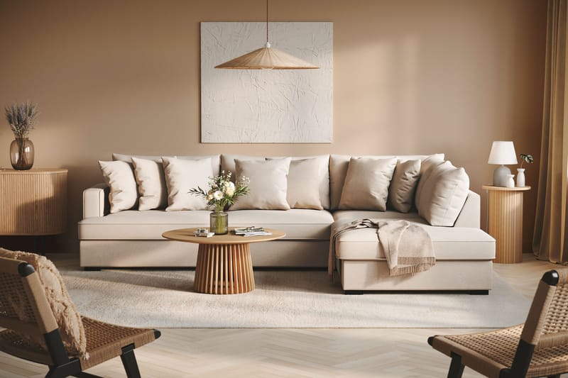 Rossita 4-sits Högervänd L-formad Djup Schäslongsoffa i Bouclé - Beige - Möbler - Vardagsrum - Soffor - Divansoffa & schäslong