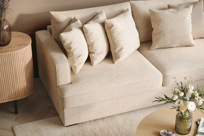 Rossita 4-sits Högervänd L-formad Djup Schäslongsoffa i Chenille - Beige - Möbler - Vardagsrum - Soffor - Divansoffa & schäslong