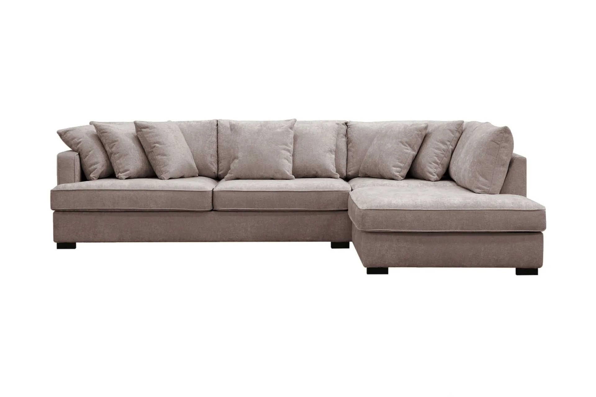 rossita 4-sits högervänd l-formad djup schäslongsoffa i chenille - grå / brun