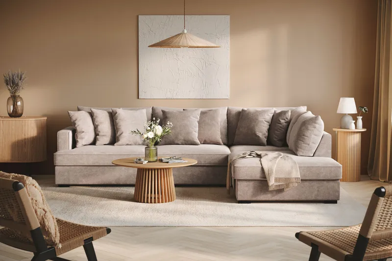 Rossita 4-sits Högervänd L-formad Djup Schäslongsoffa i Chenille - Grå / Brun - Möbler - Vardagsrum - Soffor - Divansoffa & schäslong