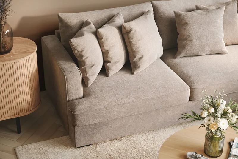 Rossita 4-sits Högervänd L-formad Djup Schäslongsoffa i Chenille - Grå / Brun - Möbler - Vardagsrum - Soffor - Divansoffa & schäslong