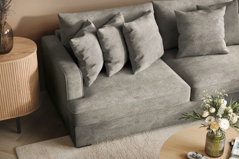 Rossita 4-sits Högervänd L-formad Djup Schäslongsoffa i Chenille - Grå - Möbler - Vardagsrum - Soffor - Divansoffa & schäslong