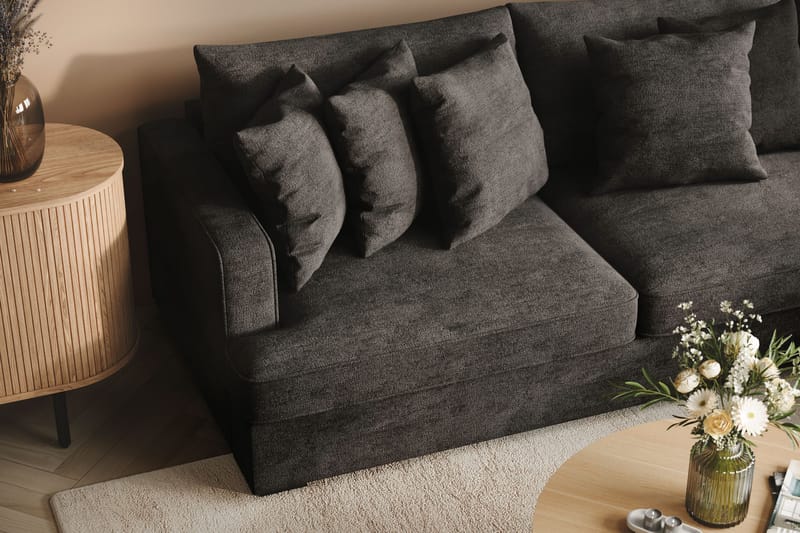 Rossita 4-sits Högervänd L-formad Djup Schäslongsoffa i Chenille - Svart - Möbler - Vardagsrum - Soffor - Divansoffa & schäslong