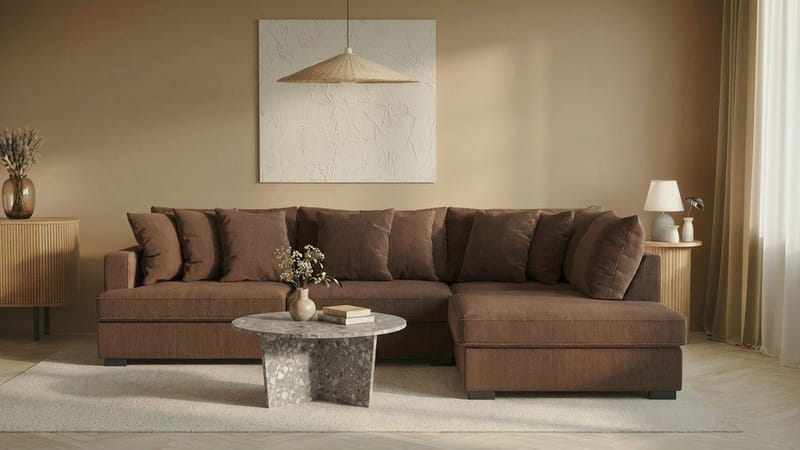 Rossita 4-sits Högervänd L-formad Djup Schäslongsoffa i Manchester - Brun - Möbler - Vardagsrum - Soffor - Divansoffa & schäslong