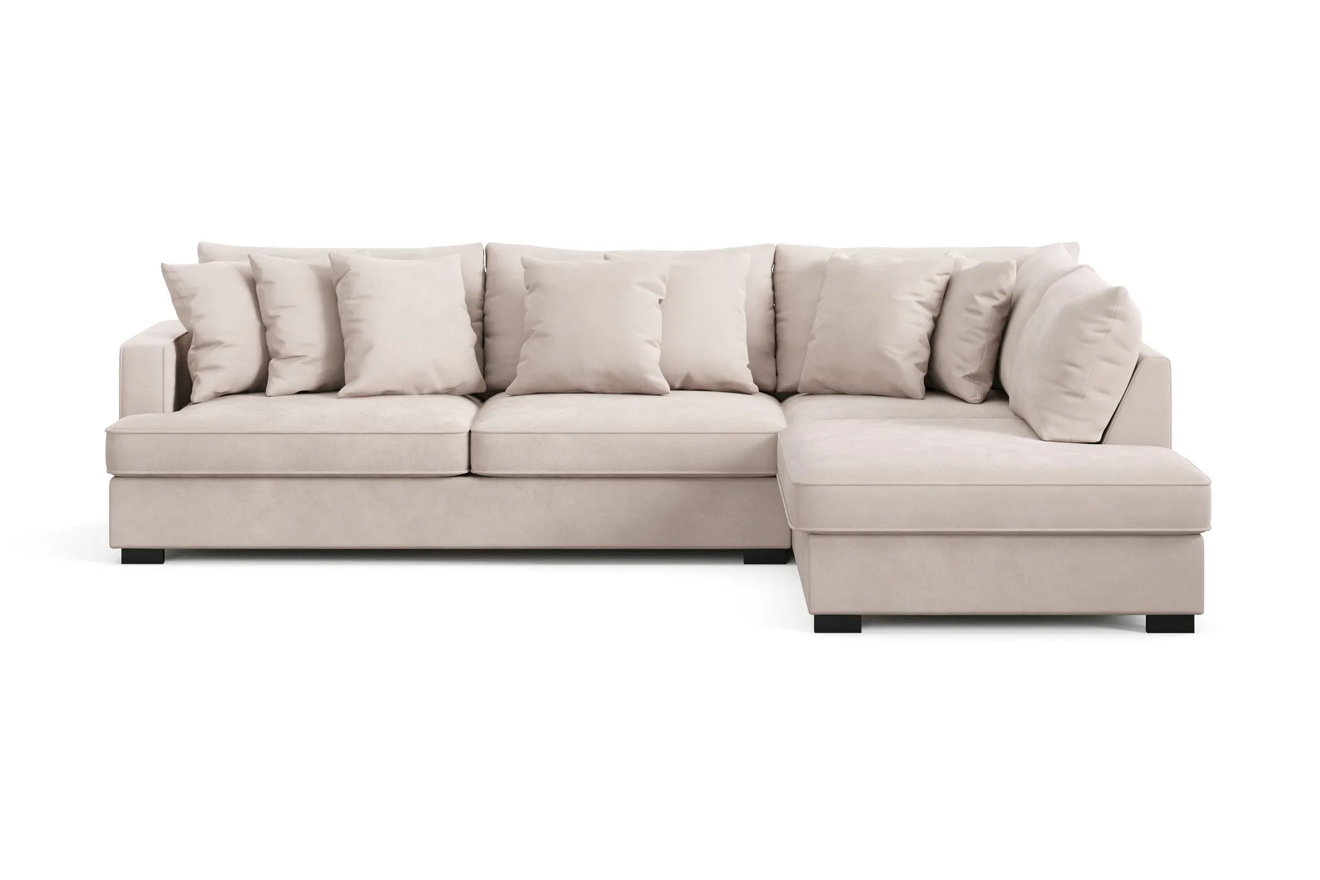 rossita 4-sits högervänd l-formad djup schäslongsoffa i sammet - beige