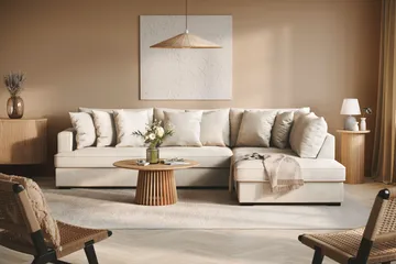 Rossita 4-sits Högervänd L-formad Djup Schäslongsoffa i Tyg - Beige - Möbler - Vardagsrum - Soffor - Divansoffa & schäslong
