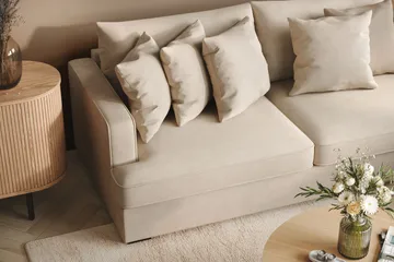 Rossita 4-sits Högervänd L-formad Djup Schäslongsoffa i Tyg - Beige - Möbler - Vardagsrum - Soffor - Divansoffa & schäslong